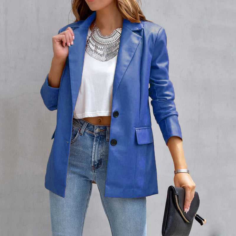 Fashion Bend Down Collar Double Pocket Jacket