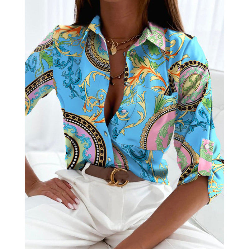 Fashion Print Button Turn Down Collar Shirt