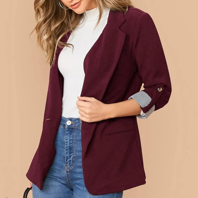 Lapel Bend Down Collar One Button Short Sleeve Coat