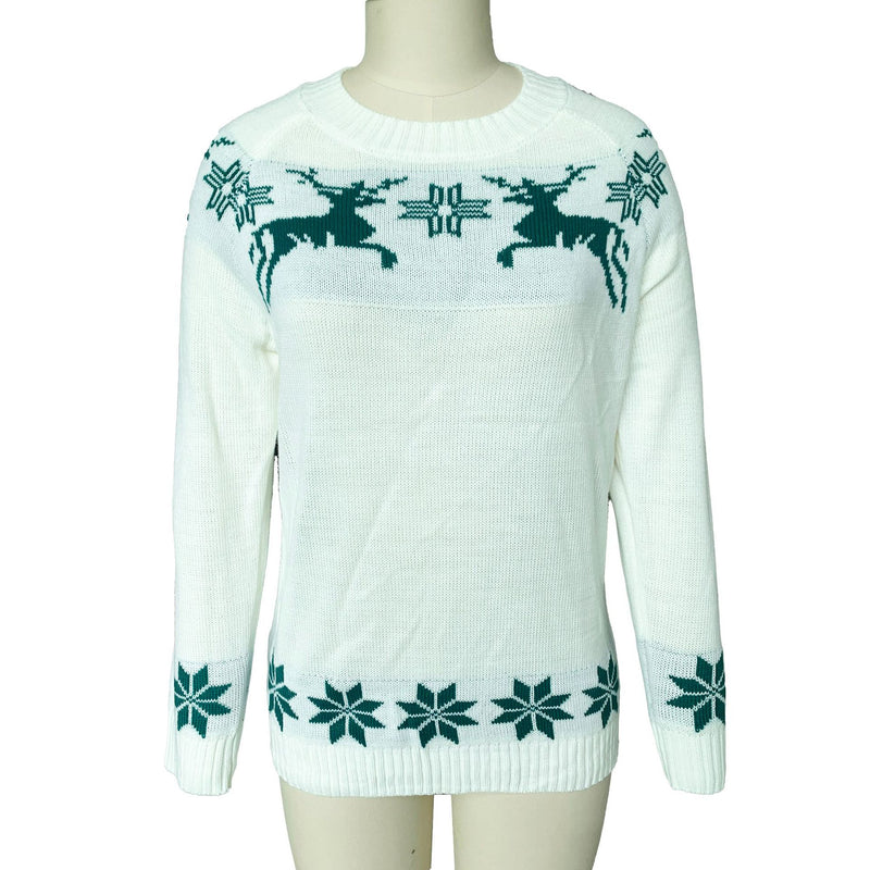 Crew Neck Xmas Print Knitted Sweater