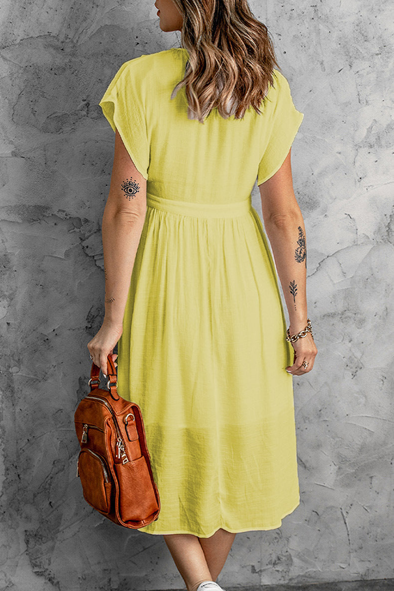 Deep V Neck High Waist Sleeveless Midi Dress