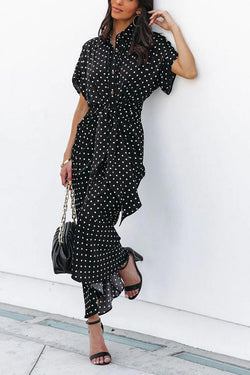 Polka Dot Tie Front Midi Shirt Dress