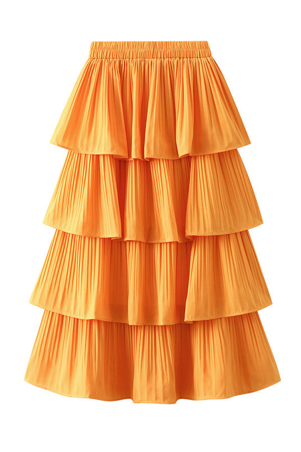 Pleated Tiered Midi Skirt