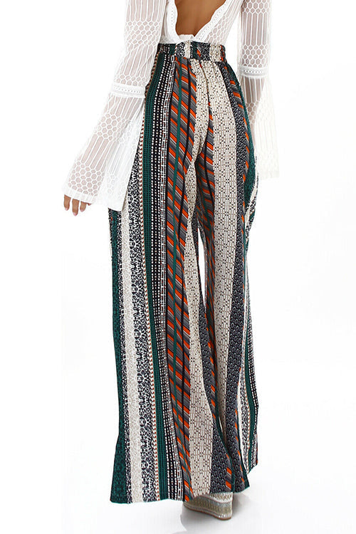 Striped Tie Waist Wide Leg Pants