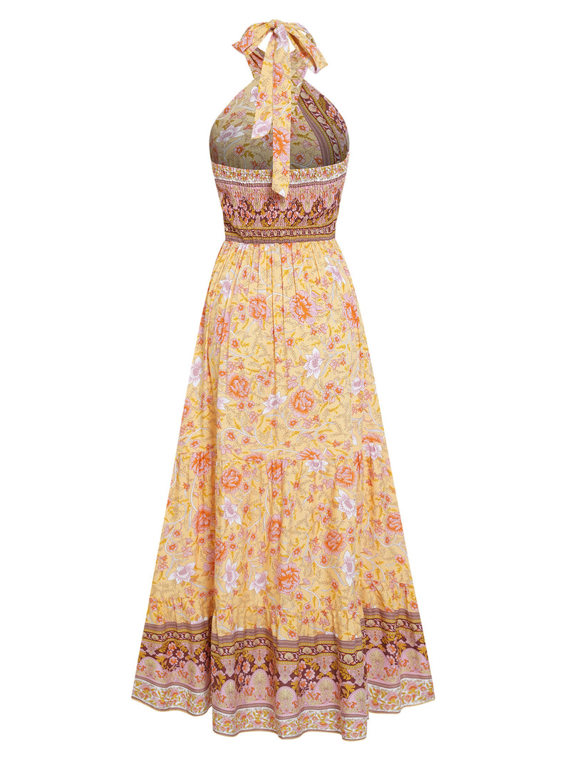 Casual Sleeveless Backless Printed Chiffon Maxi Dress