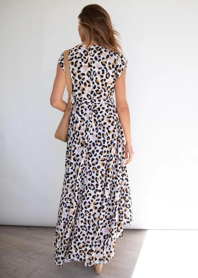 Sleeveless V Neck Tie Waist High Low Floral Maxi Dress