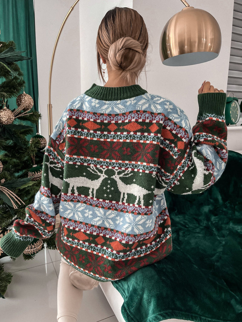 Crew Neck Chrismas Print Sweater