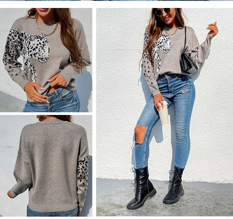 Casual Long Sleeve Leopard Print Sweatshirt