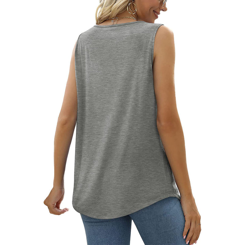 Sleeveless Square Neck Solid Color Loose Blouse Top