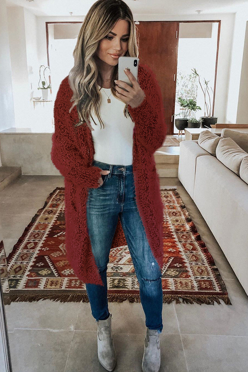 Fuzzy Knit Cardigan with Pockets