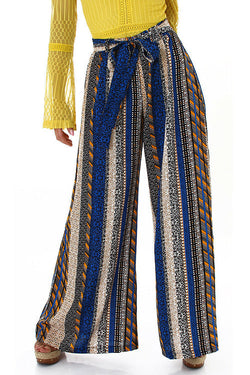 Striped Tie Waist Wide Leg Pants