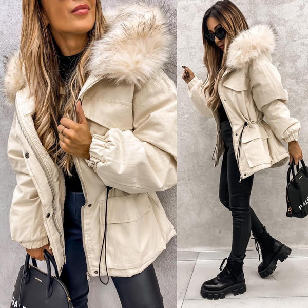 Wide Collar Zipper Shearling Coat Jacket