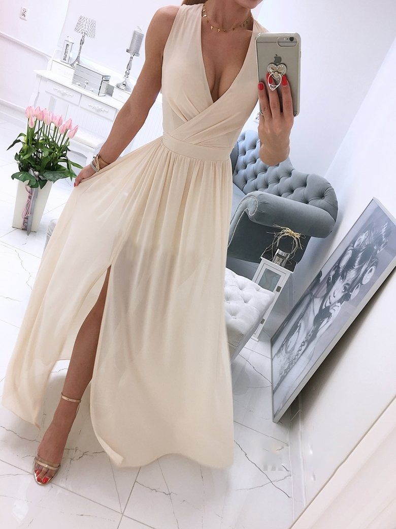 Deep Cross V Neck Side Side Split Long Maxi Dress