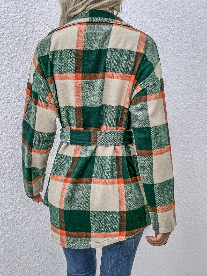 Front Wrap Button Down Plaid Shacket