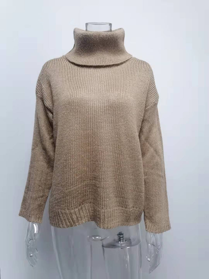 Turtle Neck Open Back Solid Color Knitted Sweater