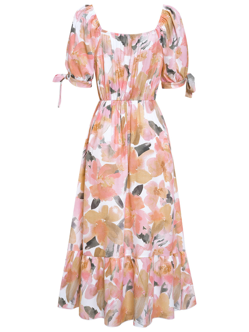 Elegant Short Sleeve V-Neck Printed Maxi Dress