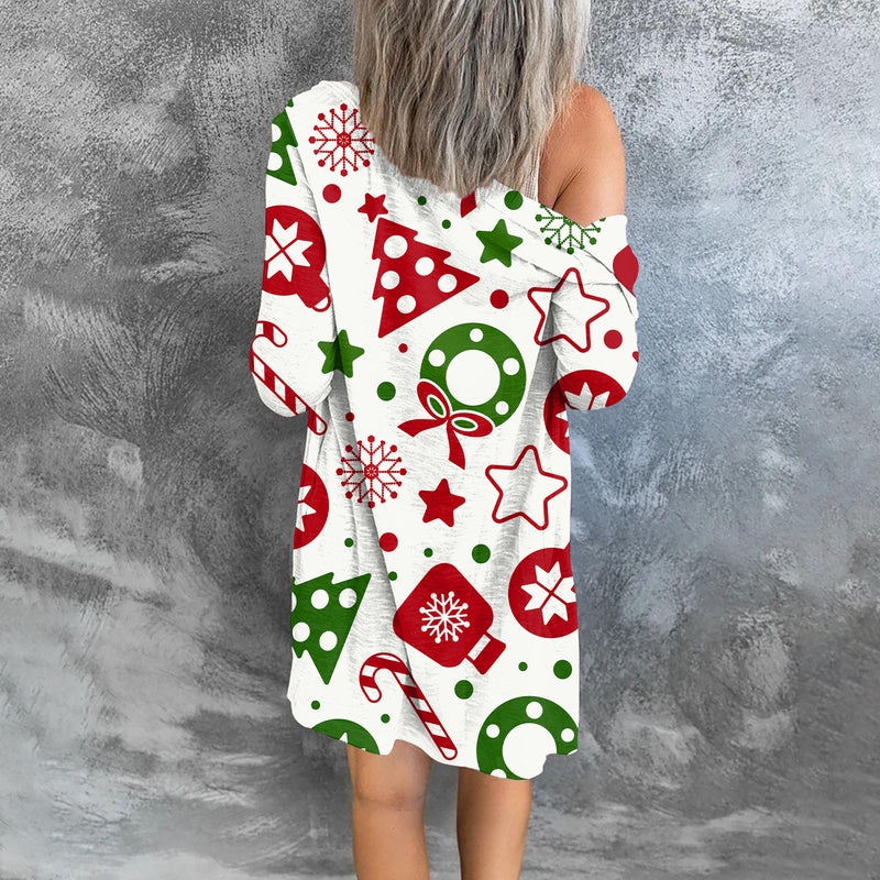 Christmas Graphic Print Button Down Cardigan Outerwear