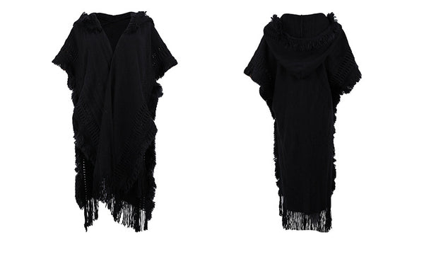 Ponchos Shawls Open Front Hooded Knit Cardigan Outerwear