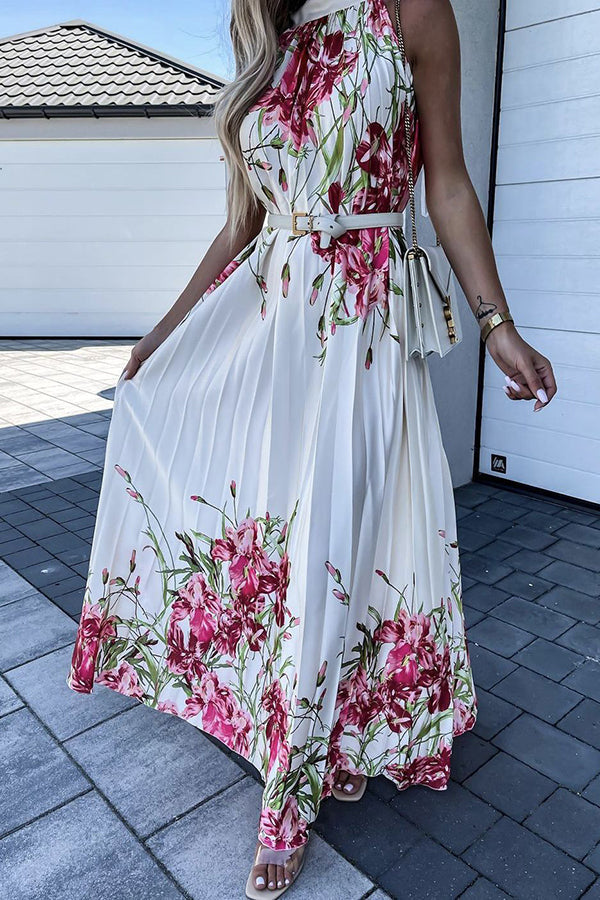 Life In Floral Pleated Halter Neck Maxi Dress