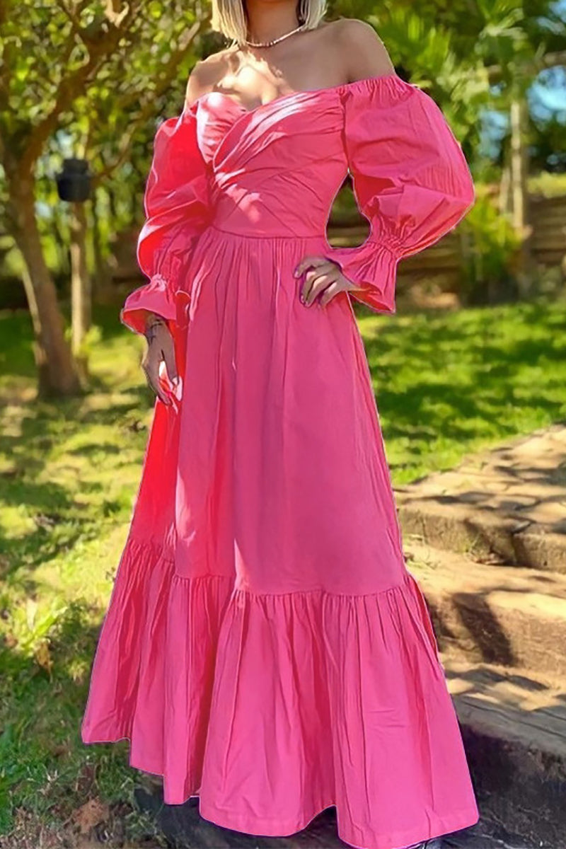 Surplice Neck Puff Sleeve Maxi Dress