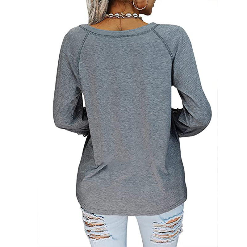 Casual Long Sleeve V Neck Top