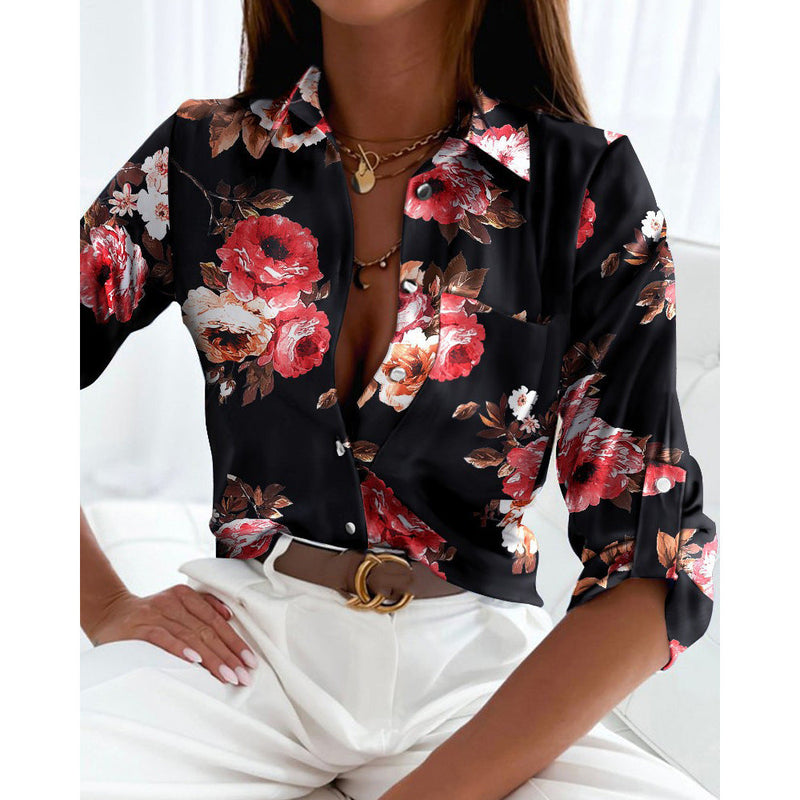 Fashion Print Button Turn Down Collar Shirt