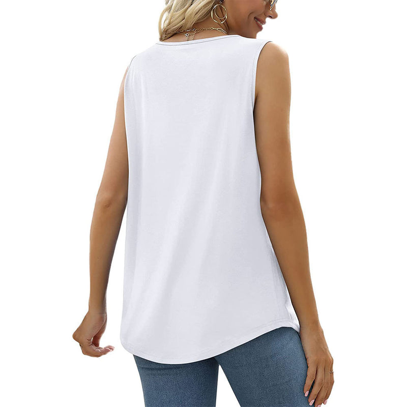 Sleeveless Square Neck Solid Color Loose Blouse Top