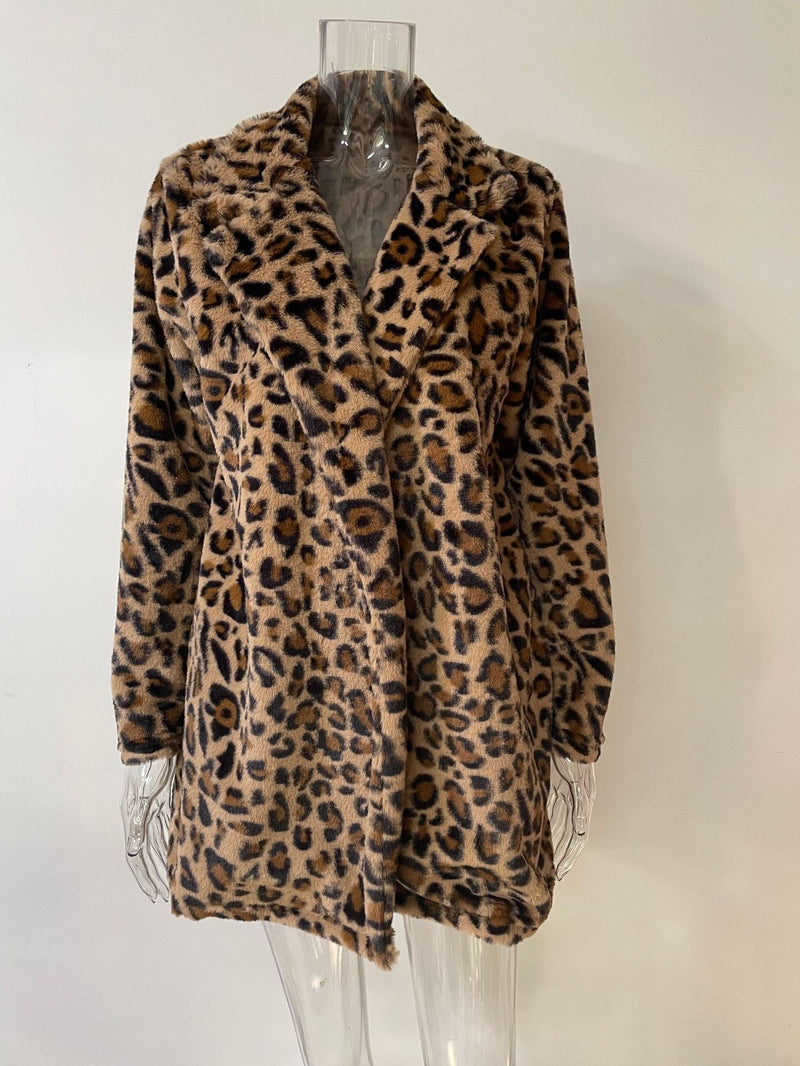 Leopard Print Long Sleeve Open Front Jacket Coat