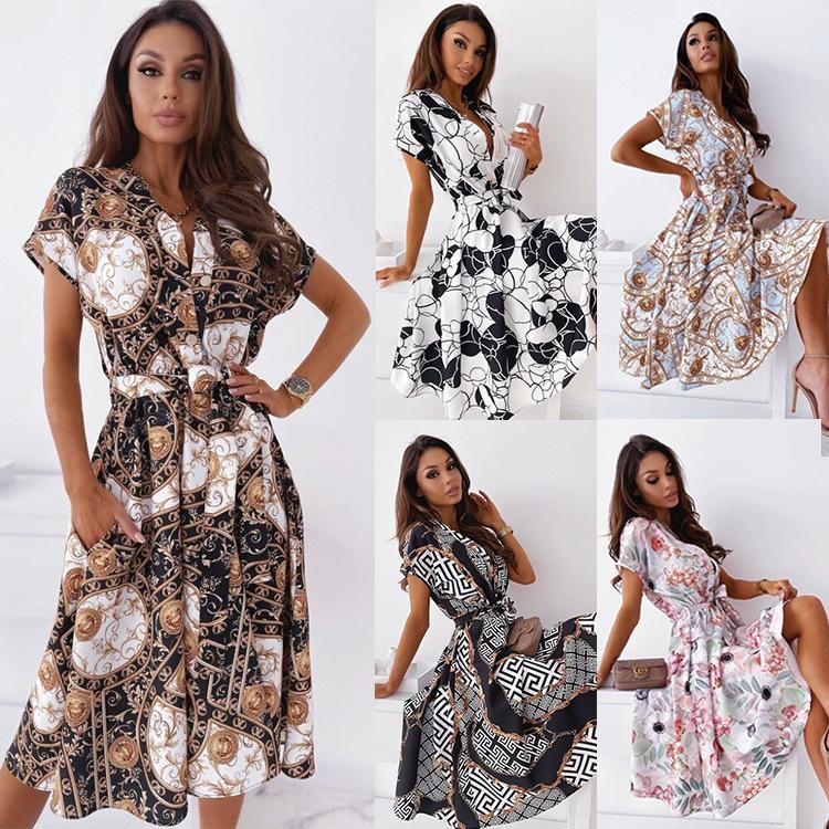 Floral Print V Neck Midi Dress