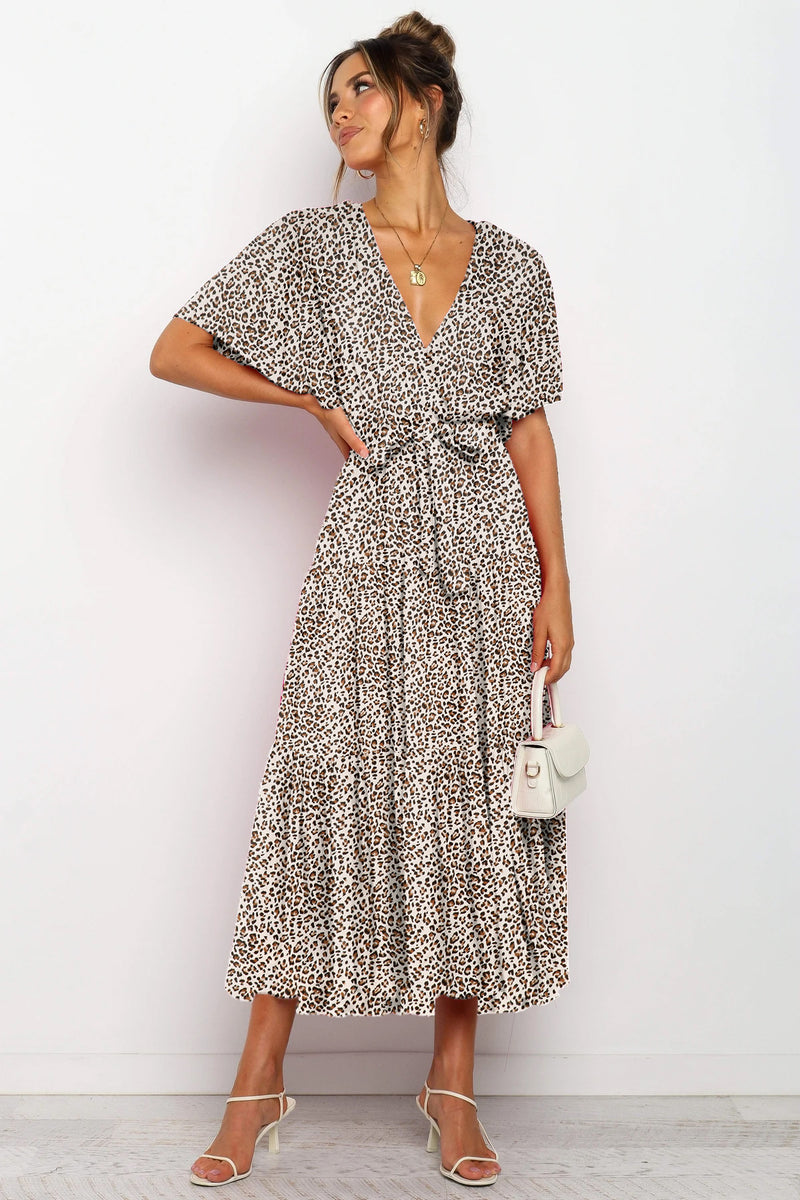 Short Sleeve Floral Tie Front Maxi Dress