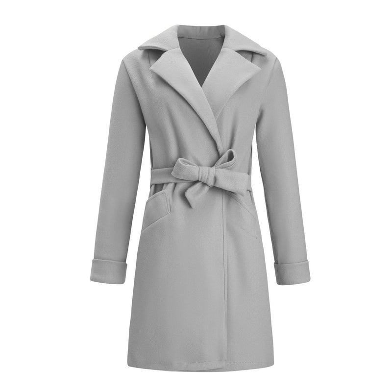 Notched Lapel Collar Belted Wool Blend Coat