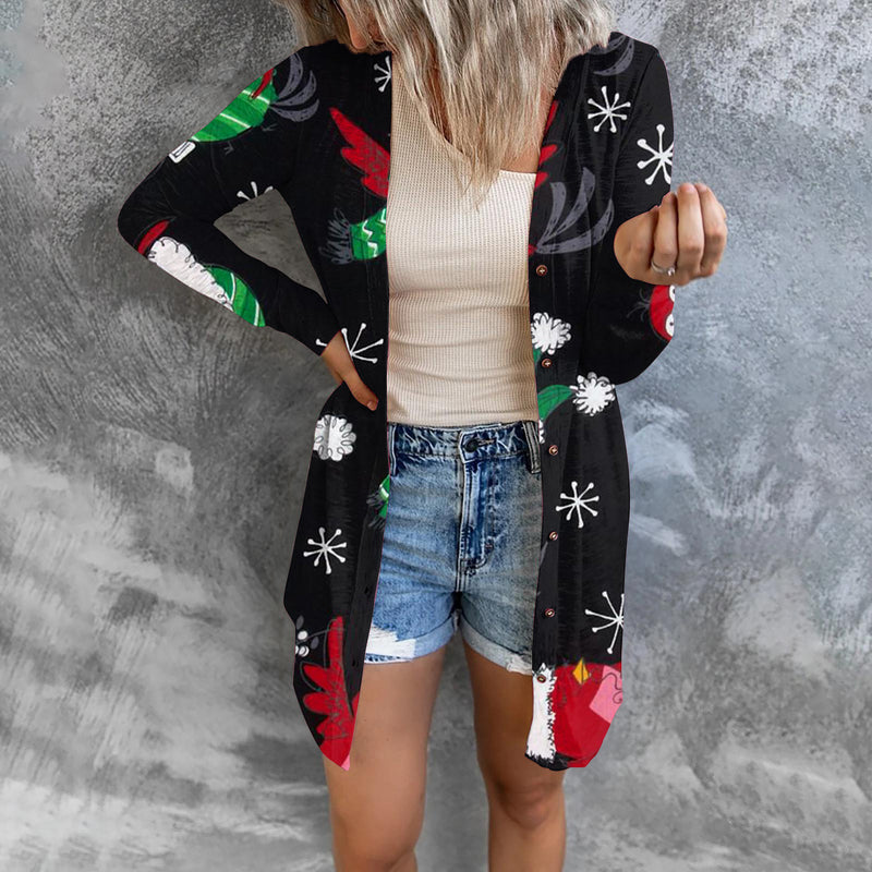 Christmas Graphic Print Button Down Cardigan Outerwear