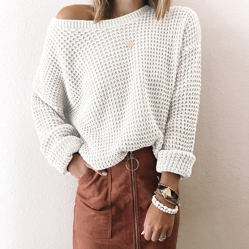 Knitted Off Shoulder Long Sleeve Sweater