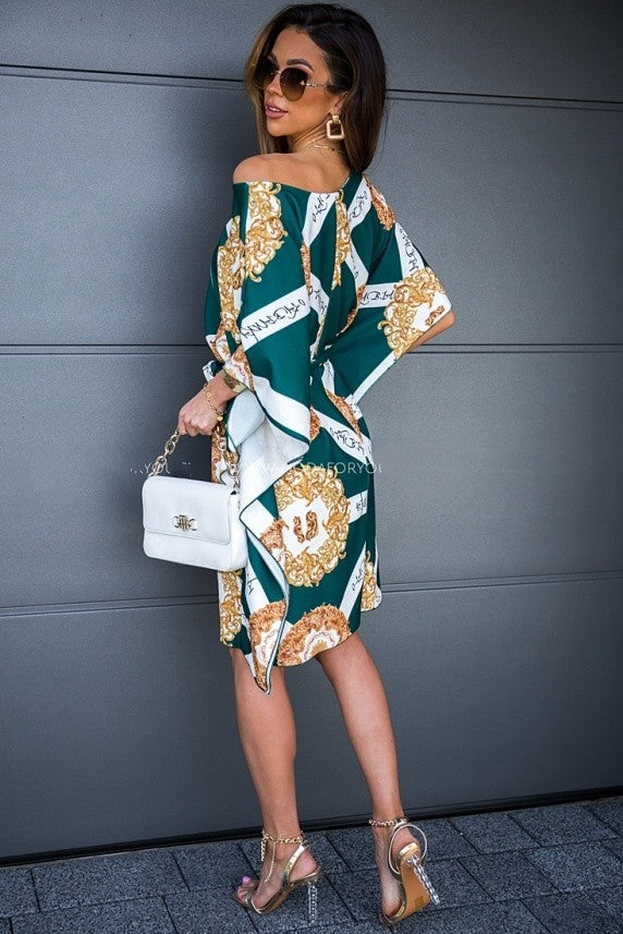 Off Shoulder Wide Sleeve Oversized Blouse Midi Dress