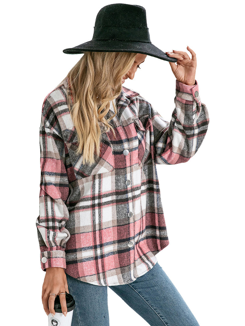 Button Down Front Pocket Plaid Shacket