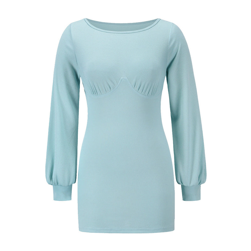 Round Neck Long Sleeve Bodycon Mini Dress