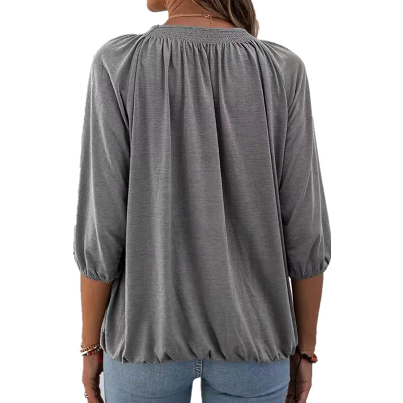 Elastic Waist Short Sleeve Blouse Top