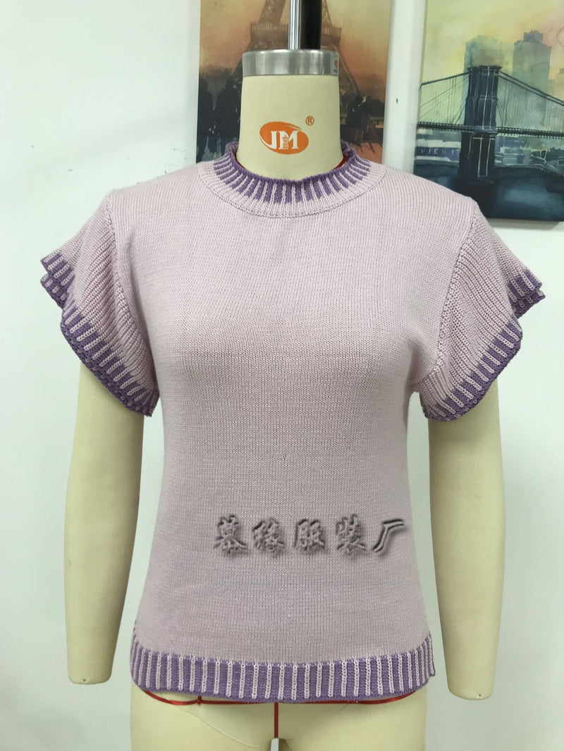 Knitted Cap Sleeve Round Neck T Shirt Top