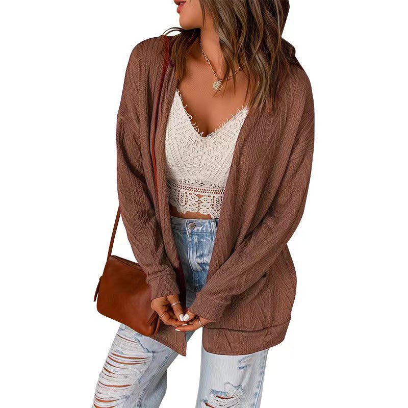 Open Front Long Sleeve Solid Color Cardigan