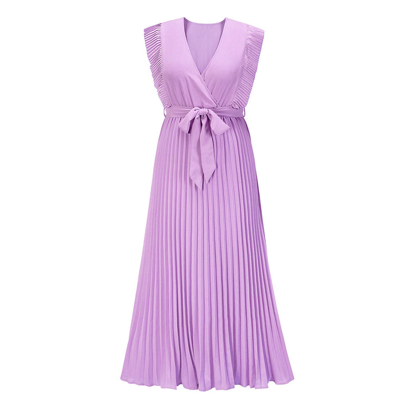 Ruffle Sleeveless V Neck Wrap Front Maxi Dress