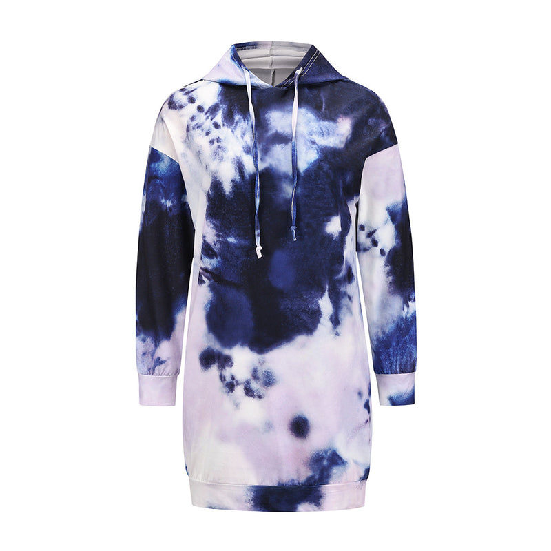 Casual Drawstring Hooded Tie Dye Sweatshirt