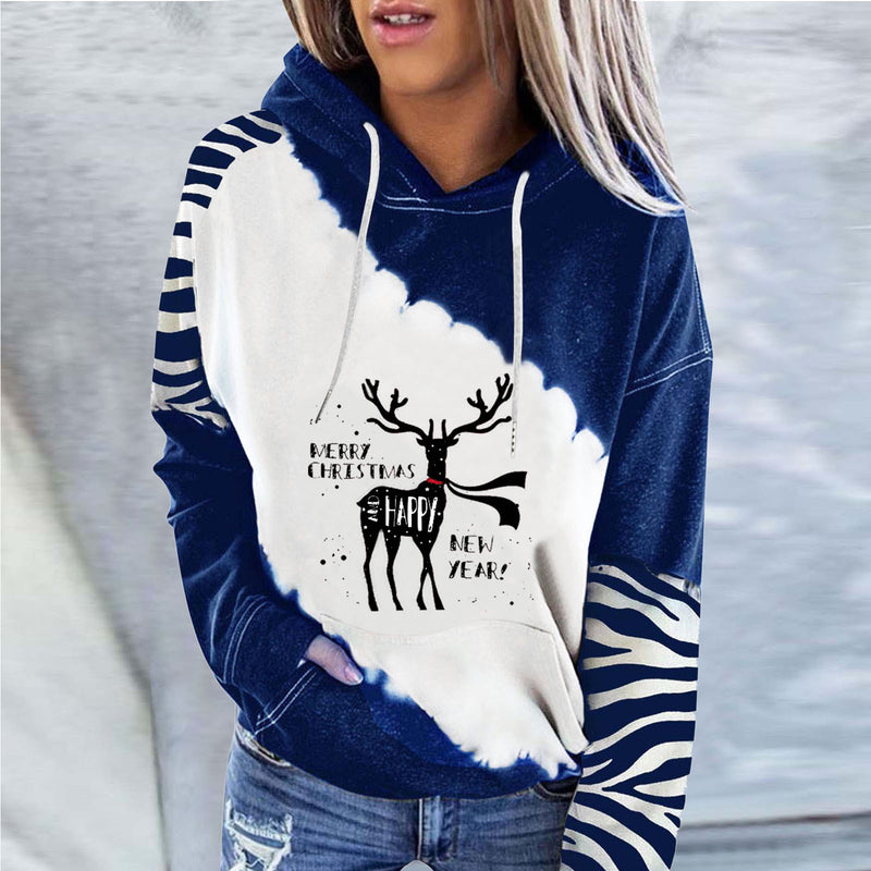 Hooded Drawstring Christmas Sweatshirt