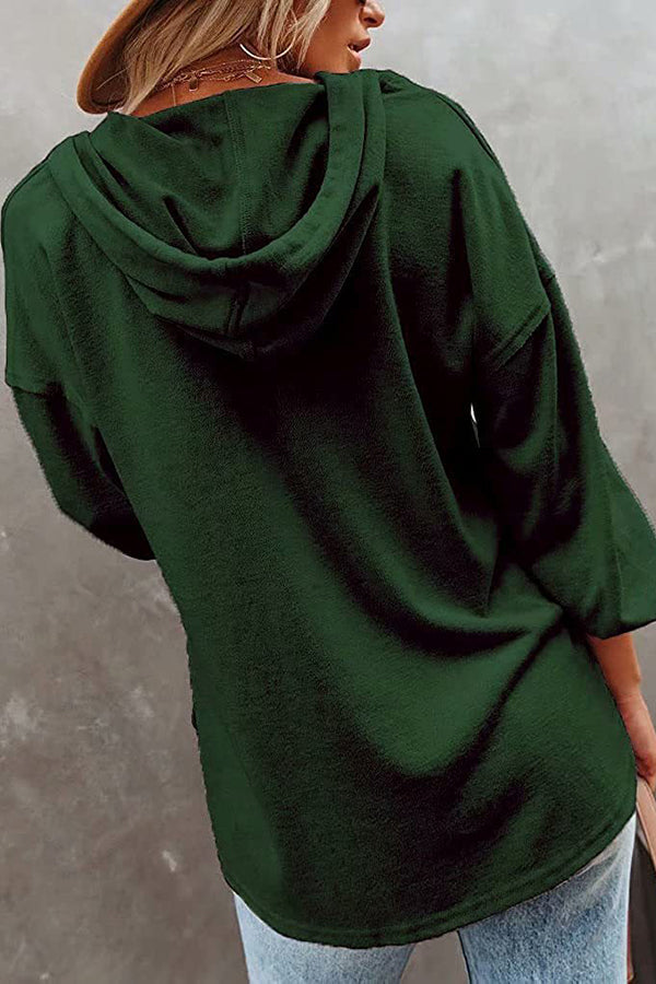 Drop Shoulder Button Front Hoodie