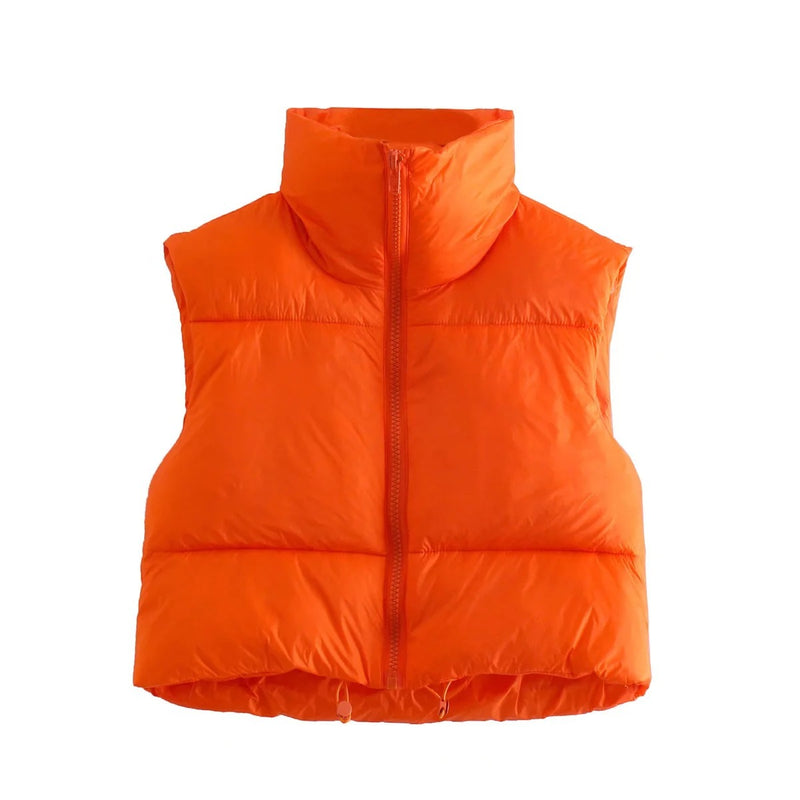 Fashion Zip Up Sleeveless Crop Puffer Coat