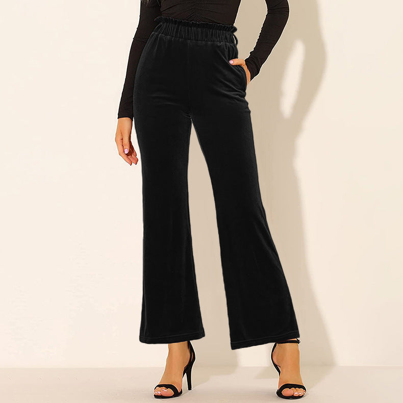 Elastic Waist Solid Color Side Pocket Wide Leg Pants