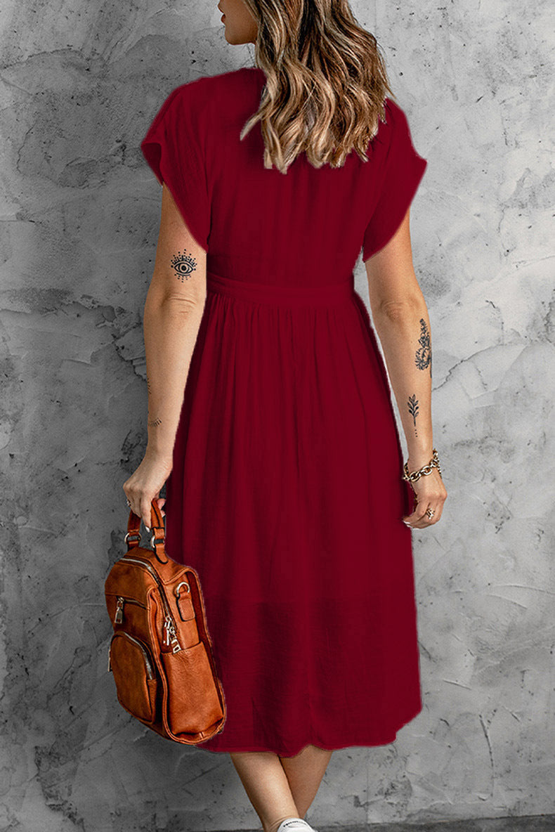 Deep V Neck High Waist Sleeveless Midi Dress