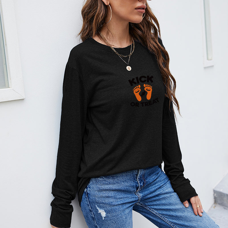 Casual Long Sleeve Round Neck Kick or Treat Printed Sweatshirt