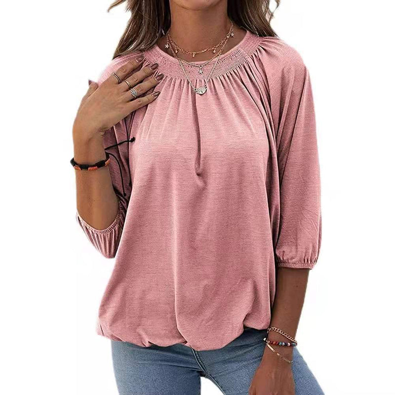 Elastic Waist Short Sleeve Blouse Top