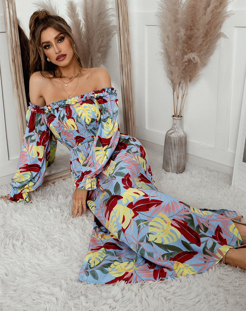 Off Shoulder Long Sleeve Maxi Floral Dress