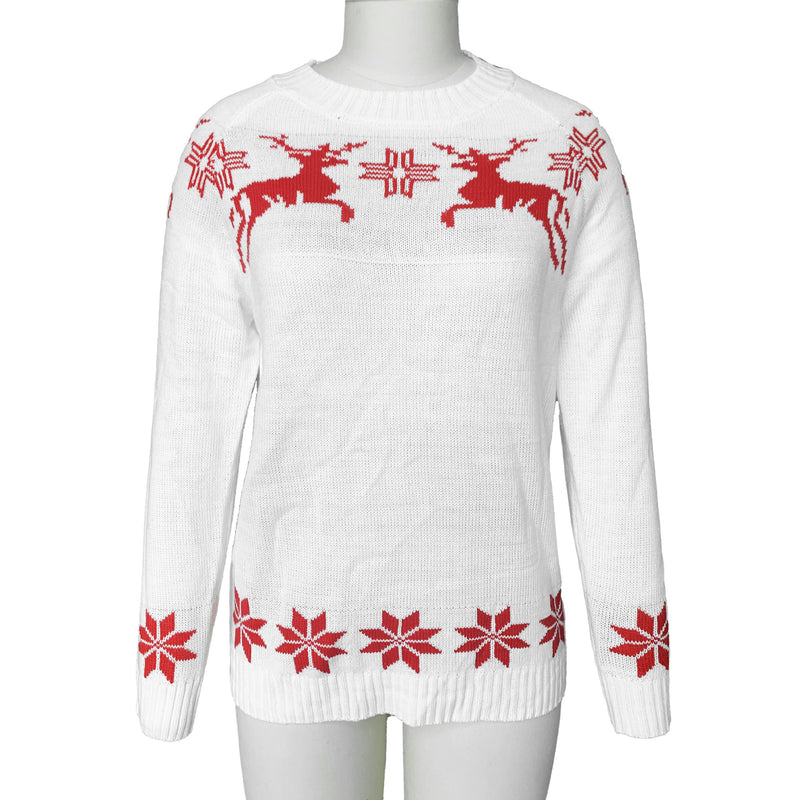 Crew Neck Xmas Print Knitted Sweater